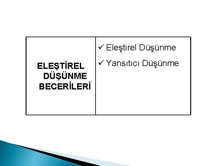  Eleştirel Düşünme Yansıtıcı Düşünme ELEŞTİREL DÜŞÜNME BECERİLERİ 