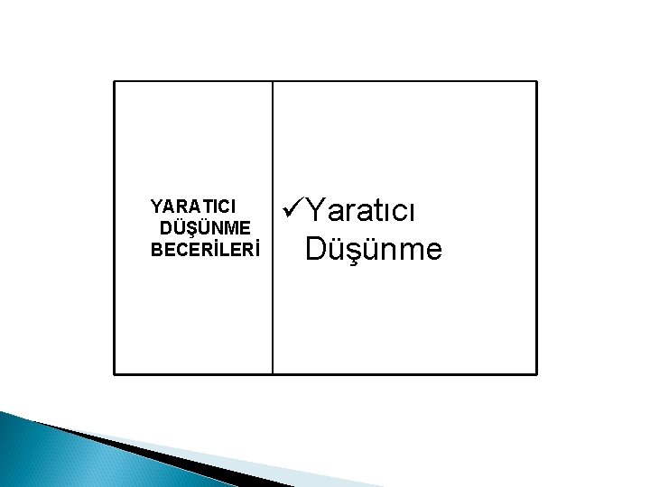 YARATICI DÜŞÜNME BECERİLERİ Yaratıcı Düşünme 