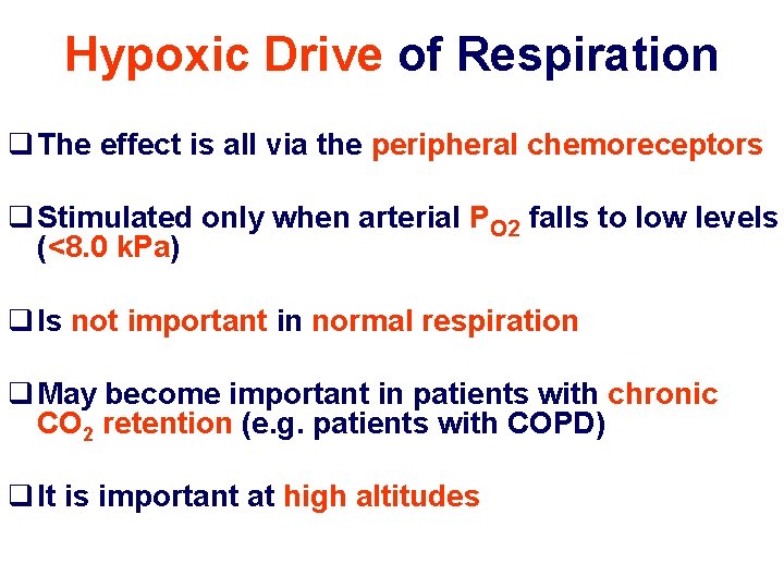 Hypoxic Drive of Respiration q The effect is all via the peripheral chemoreceptors q