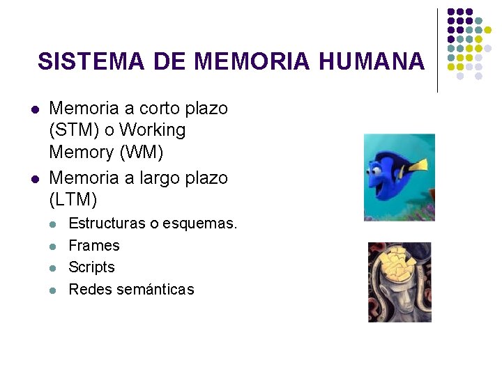 SISTEMA DE MEMORIA HUMANA l l Memoria a corto plazo (STM) o Working Memory