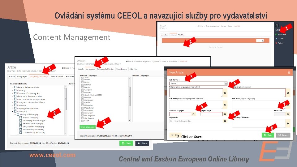 Ovládání systému CEEOL a navazující služby pro vydavatelství Content Management www. ceeol. com Central