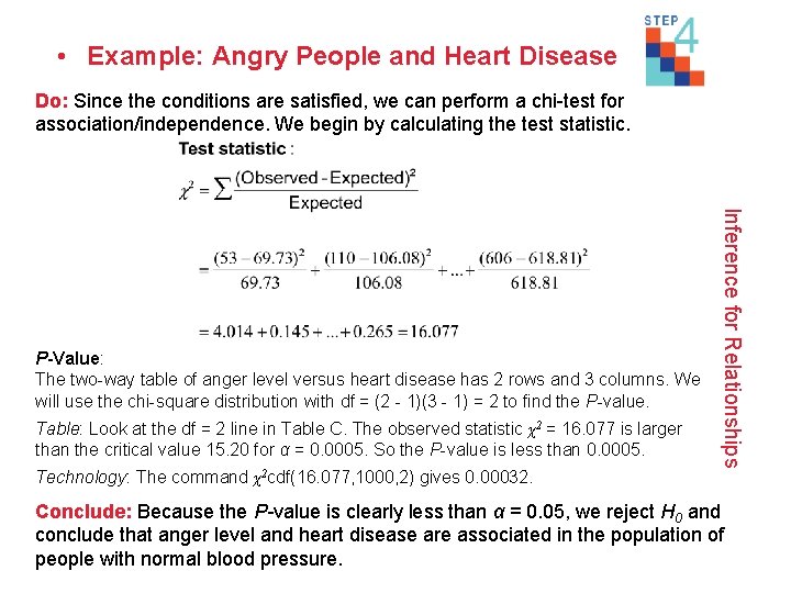  • Example: Angry People and Heart Disease Do: Since the conditions are satisfied,