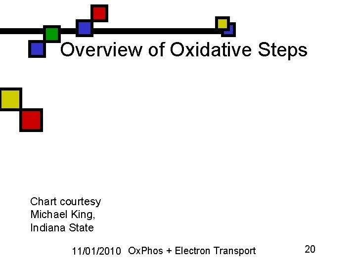 Overview of Oxidative Steps Chart courtesy Michael King, Indiana State 11/01/2010 Ox. Phos +