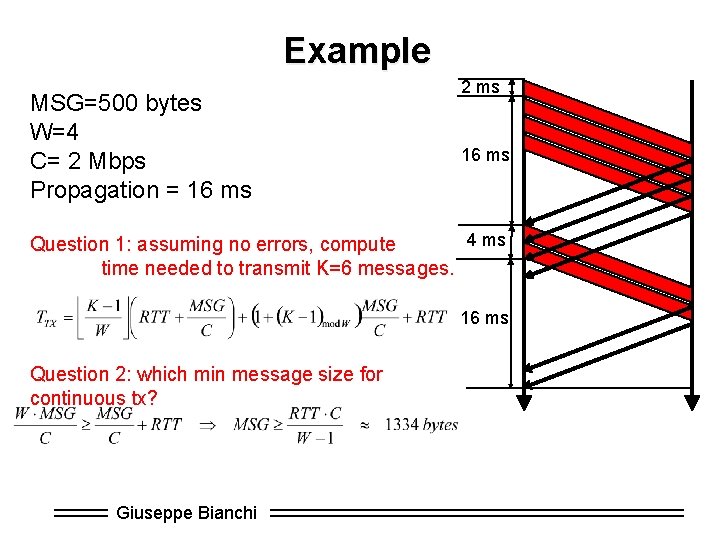 Example MSG=500 bytes W=4 C= 2 Mbps Propagation = 16 ms 2 ms 16