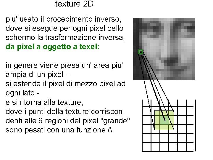 texture 2 D piu' usato il procedimento inverso, dove si esegue per ogni pixel
