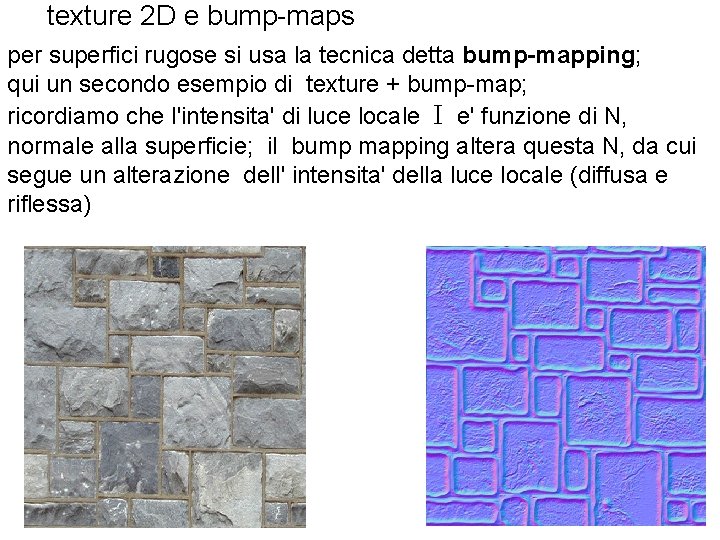 texture 2 D e bump-maps per superfici rugose si usa la tecnica detta bump-mapping;