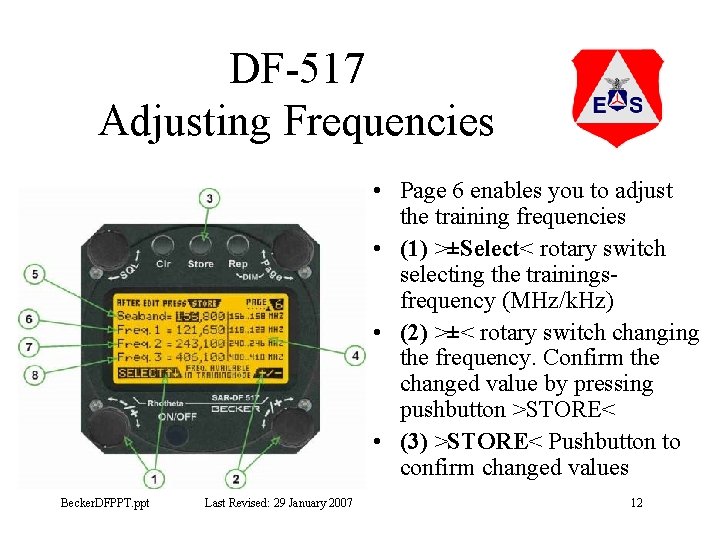 DF-517 Adjusting Frequencies • Page 6 enables you to adjust the training frequencies •