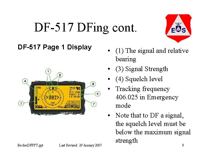 DF-517 DFing cont. DF-517 Page 1 Display Becker. DFPPT. ppt Last Revised: 29 January