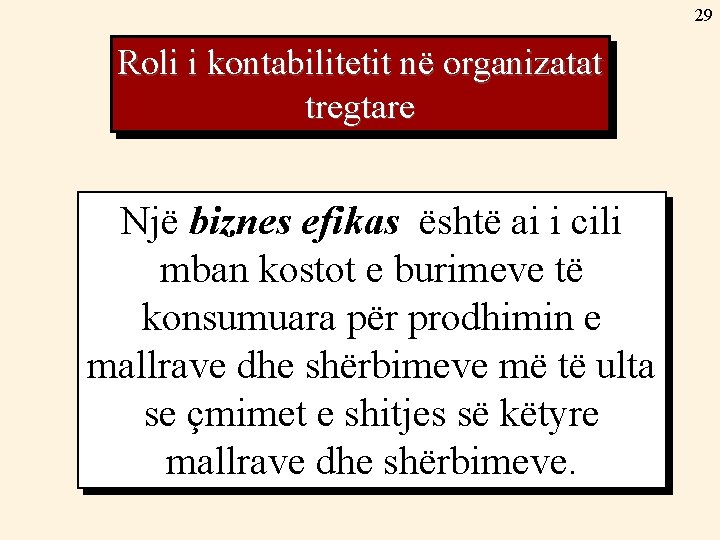 29 Roli i kontabilitetit në organizatat tregtare Një biznes efikas është ai i cili