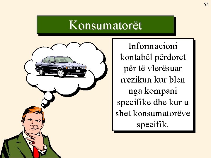 55 Konsumatorët Informacioni kontabël përdoret për të vlerësuar rrezikun kur blen nga kompani specifike