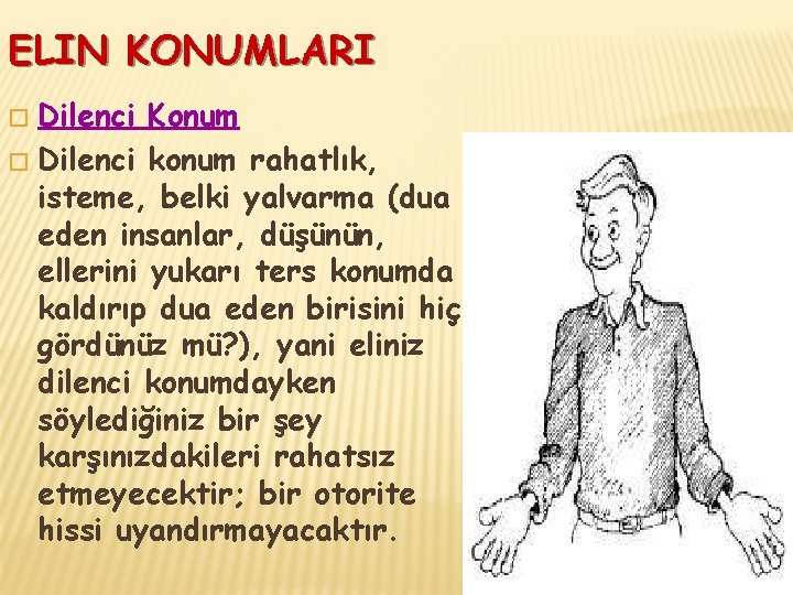 ELIN KONUMLARI Dilenci Konum � Dilenci konum rahatlık, isteme, belki yalvarma (dua eden insanlar,