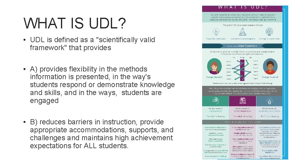 WHAT IS UDL? • UDL is defined as a "scientifically valid framework" that provides