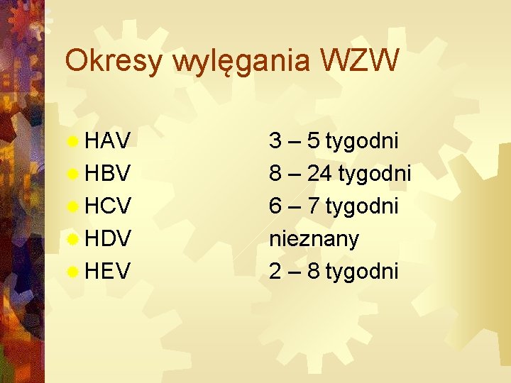 Okresy wylęgania WZW ® HAV ® HBV ® HCV ® HDV ® HEV 3