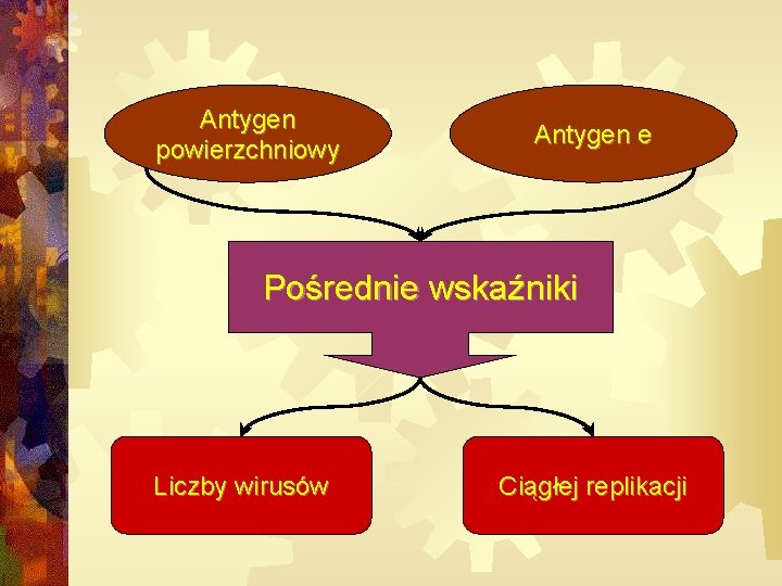 Antygen powierzchniowy Antygen e Pośrednie wskaźniki Liczby wirusów Ciągłej replikacji 