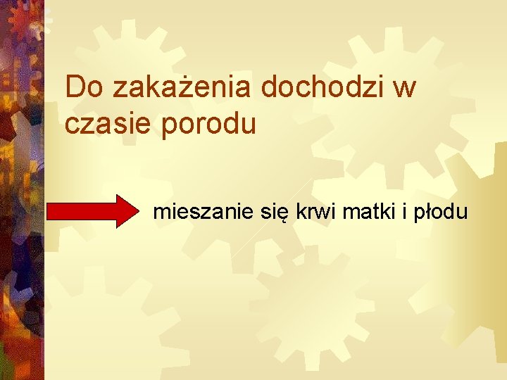 Do zakażenia dochodzi w czasie porodu mieszanie się krwi matki i płodu 