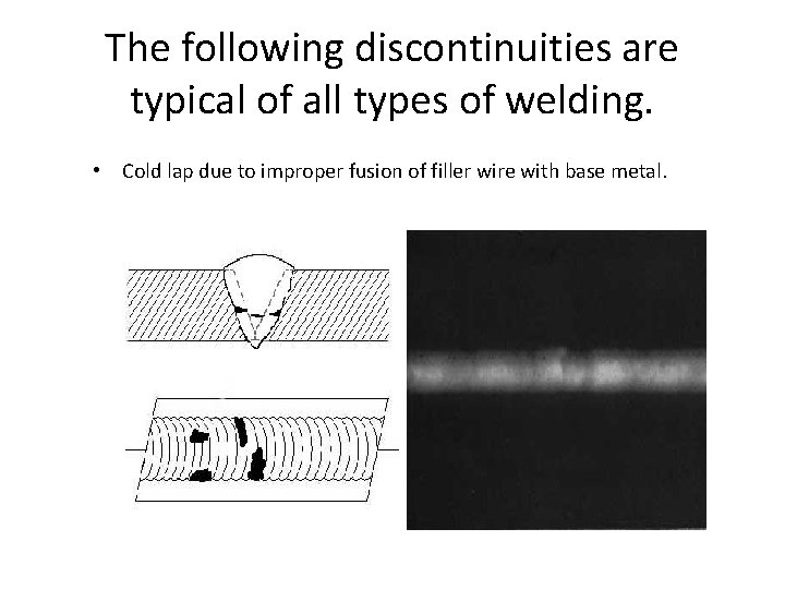 The following discontinuities are typical of all types of welding. • Cold lap due