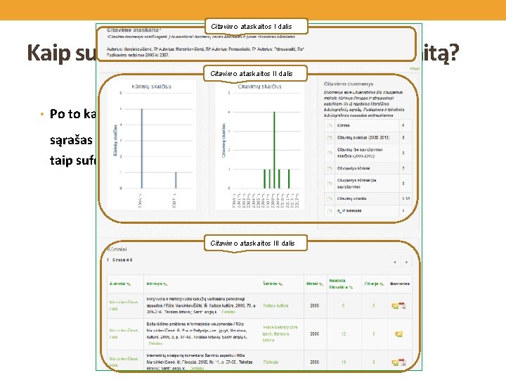 Citavimo ataskaitos I dalis Kaip suformuoti norimą Citavimo ataskaitą? Citavimo ataskaitos II dalis •