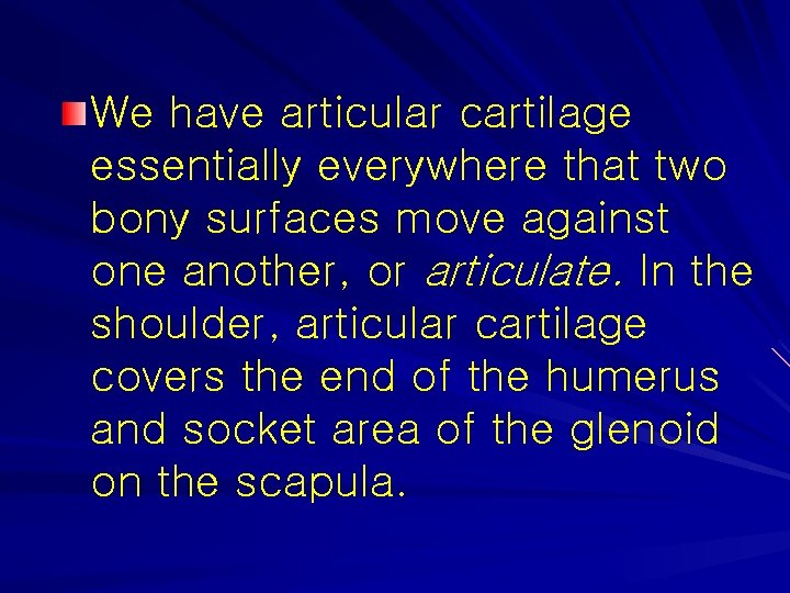 We have articular cartilage essentially everywhere that two bony surfaces move against one another,