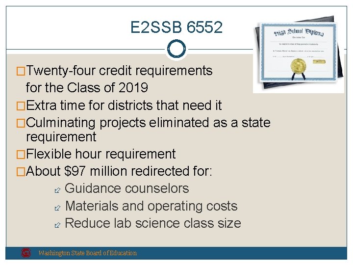E 2 SSB 6552 �Twenty-four credit requirements for the Class of 2019 �Extra time