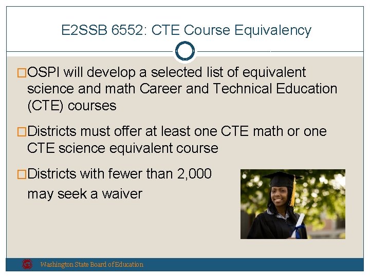 E 2 SSB 6552: CTE Course Equivalency �OSPI will develop a selected list of