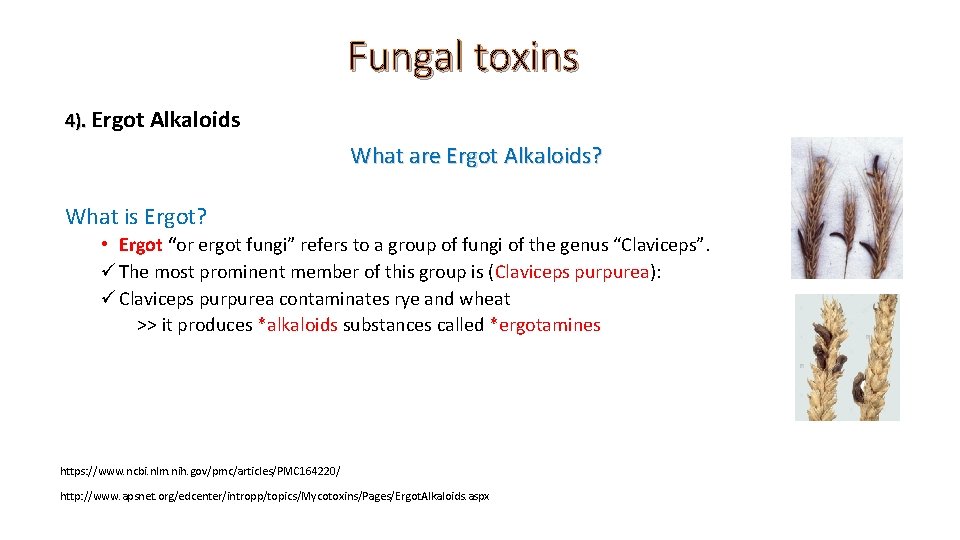 Fungal toxins 4). Ergot Alkaloids What are Ergot Alkaloids? What is Ergot? • Ergot