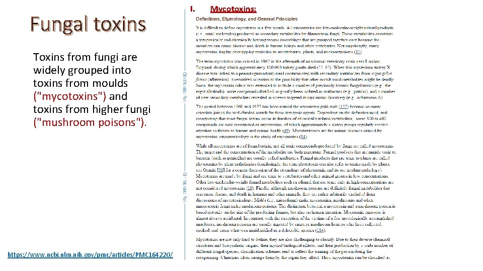 Fungal toxins Toxins from fungi are widely grouped into toxins from moulds ("mycotoxins") and