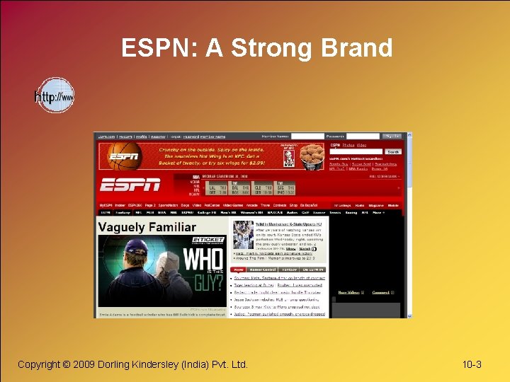 ESPN: A Strong Brand Copyright © 2009 Dorling Kindersley (India) Pvt. Ltd. 10 -3