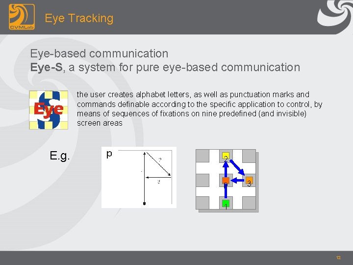 Eye Tracking Eye-based communication Eye-S, a system for pure eye-based communication the user creates