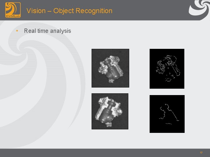 Vision – Object Recognition • Real time analysis 17 