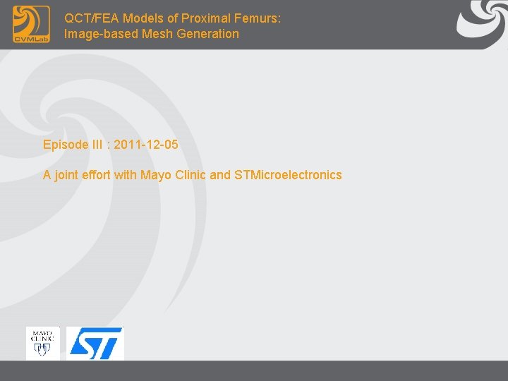 QCT/FEA Models of Proximal Femurs: Image-based Mesh Generation Episode III : 2011 -12 -05