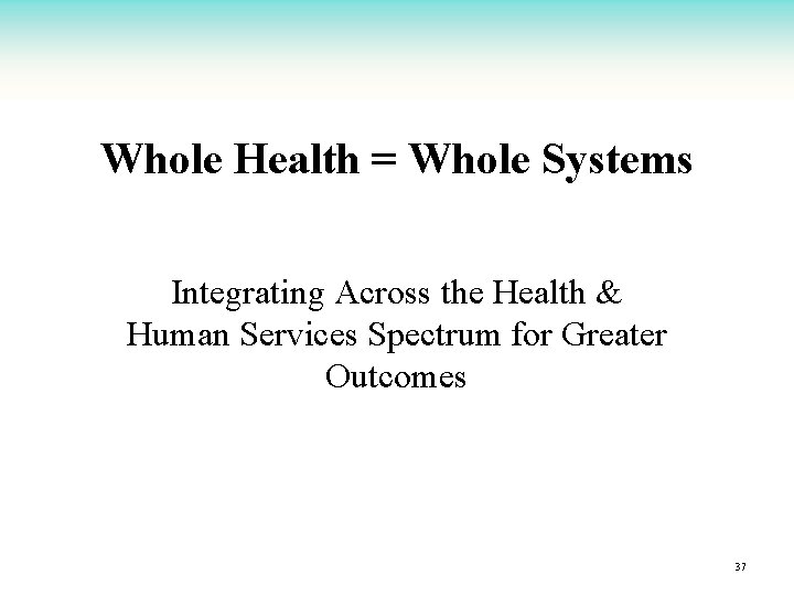 Whole Health = Whole Systems Integrating Across the Health & Human Services Spectrum for