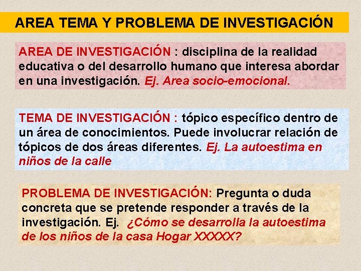 AREA TEMA Y PROBLEMA DE INVESTIGACIÓN AREA DE INVESTIGACIÓN : disciplina de la realidad