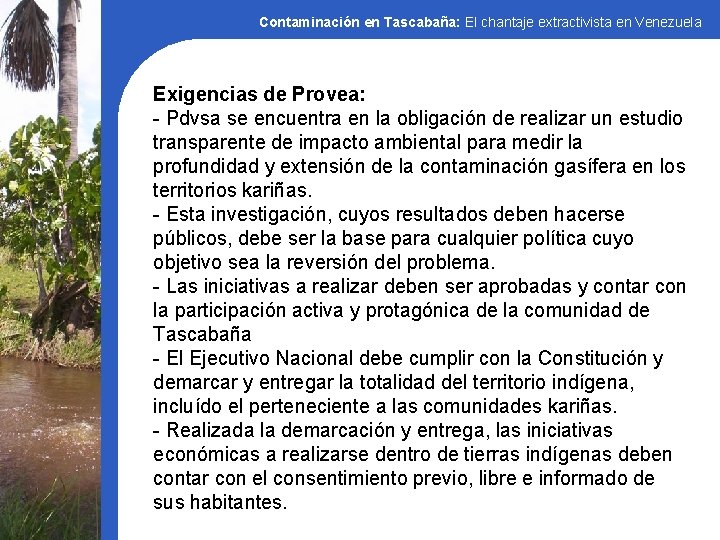 Contaminación en Tascabaña: El chantaje extractivista en Venezuela Exigencias de Provea: - Pdvsa se