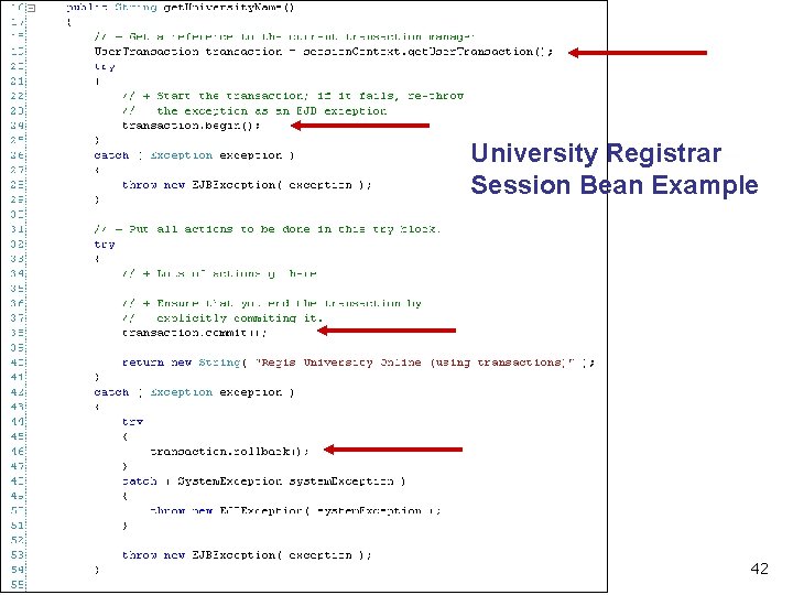 University Registrar Session Bean Example 42 