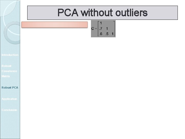 PCA without outliers Introduction Robust Covariance Matrix Robust PCA Application Conclusion 