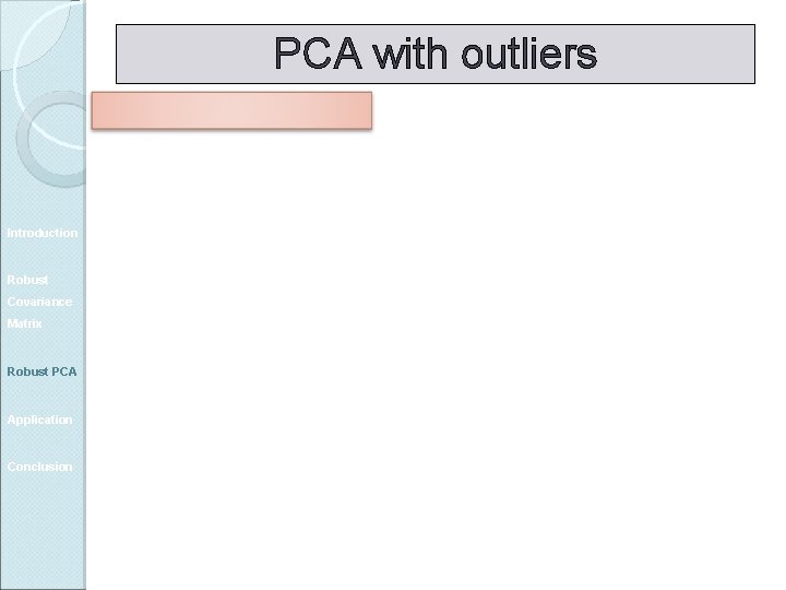 PCA with outliers Introduction Robust Covariance Matrix Robust PCA Application Conclusion 