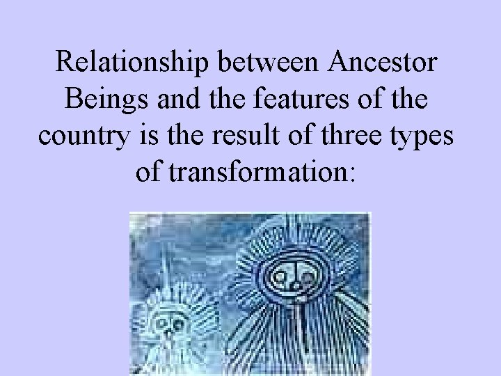 Relationship between Ancestor Beings and the features of the country is the result of