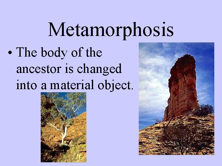 Metamorphosis • The body of the ancestor is changed into a material object. 
