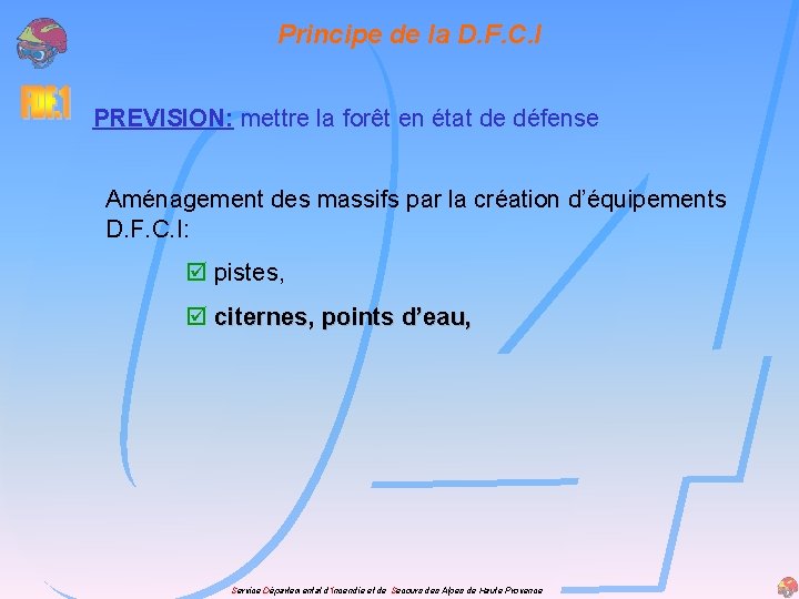 Principe de la D. F. C. I PREVISION: mettre la forêt en état de