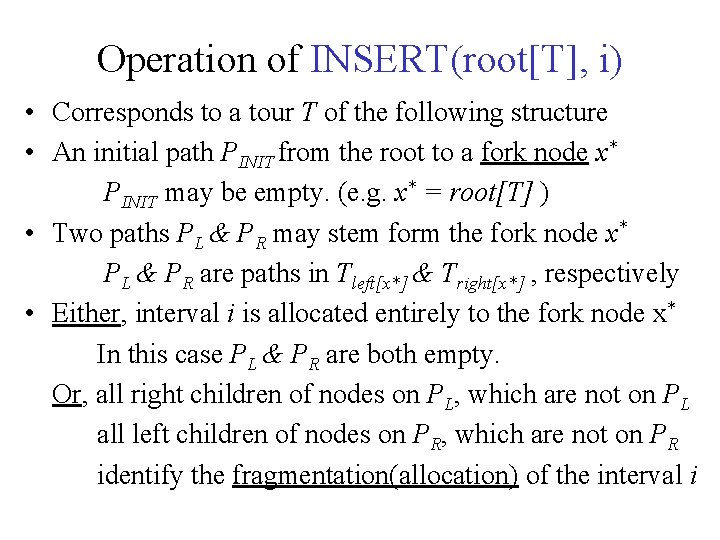 Operation of INSERT(root[T], i) • Corresponds to a tour T of the following structure