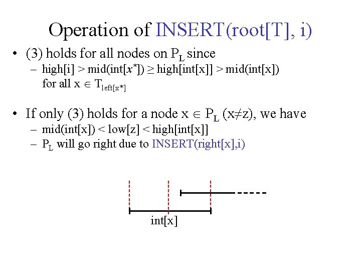 Operation of INSERT(root[T], i) • (3) holds for all nodes on PL since –