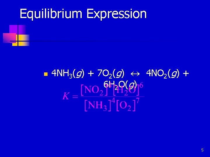 Equilibrium Expression n 4 NH 3(g) + 7 O 2(g) « 4 NO 2(g)