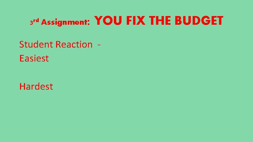 3 rd Assignment: YOU FIX THE BUDGET Student Reaction Easiest Hardest 