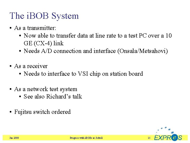 The i. BOB System • As a transmitter: • Now able to transfer data
