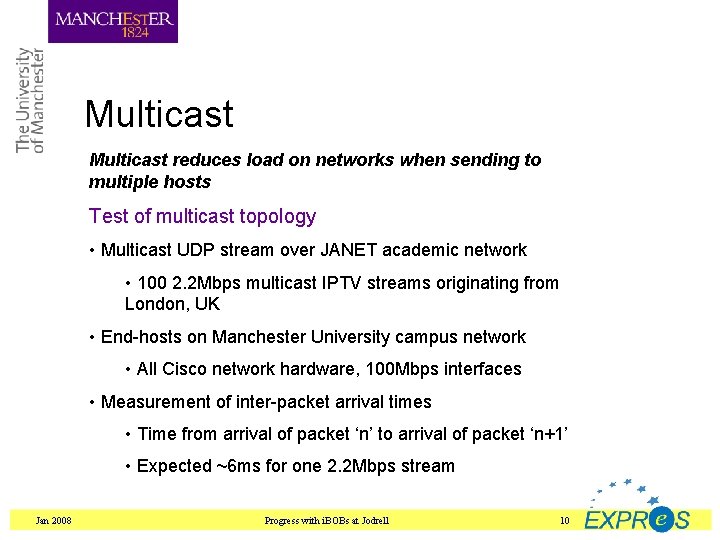 Multicast reduces load on networks when sending to multiple hosts Test of multicast topology