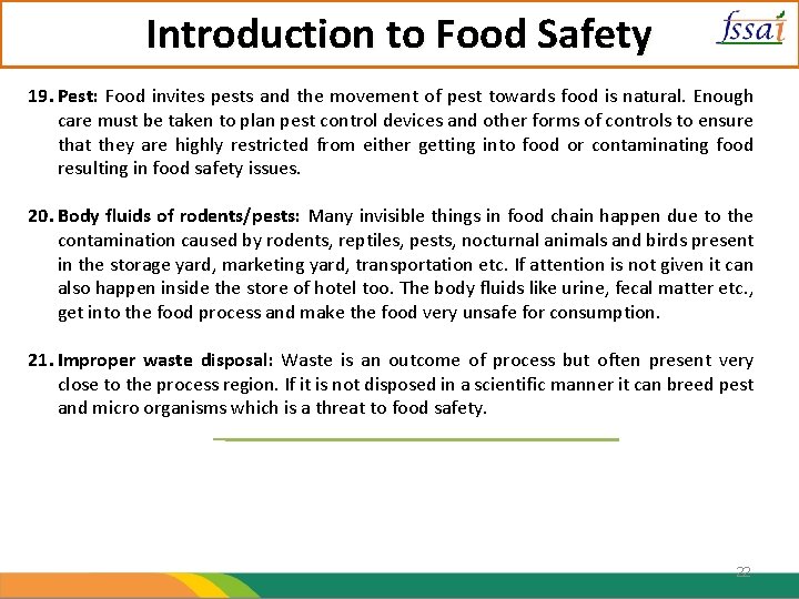 Introduction to Food Safety 19. Pest: Food invites pests and the movement of pest