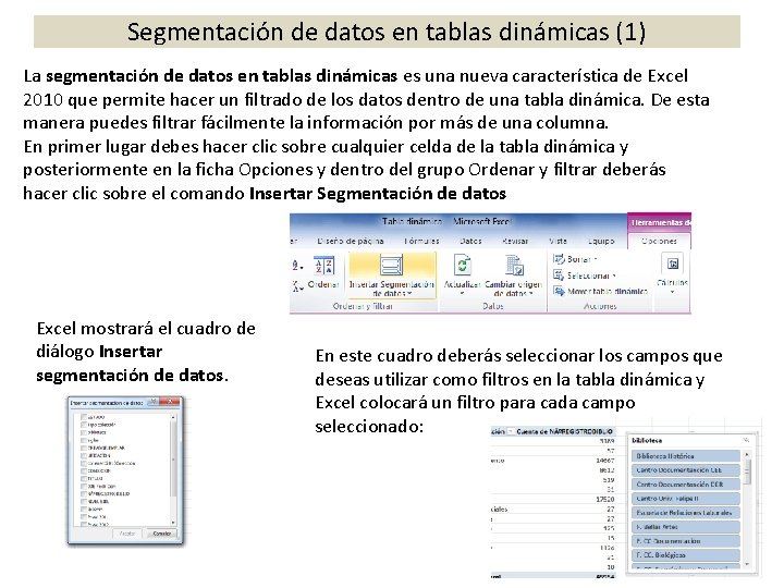 Segmentación de datos en tablas dinámicas (1) La segmentación de datos en tablas dinámicas