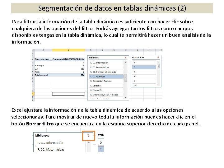 Segmentación de datos en tablas dinámicas (2) Para filtrar la información de la tabla