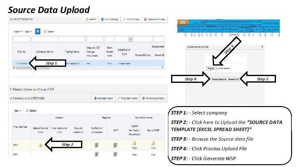St ep 3 Source Data Upload Step 1 Step 4 Step 5 STEP 1: