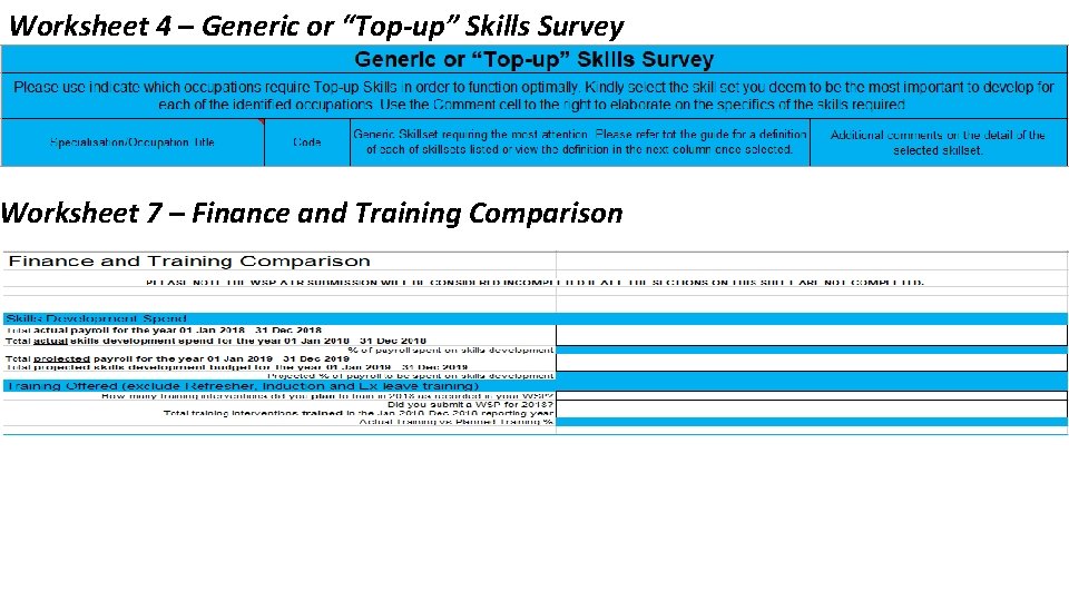 Worksheet 4 – Generic or “Top-up” Skills Survey Worksheet 7 – Finance and Training